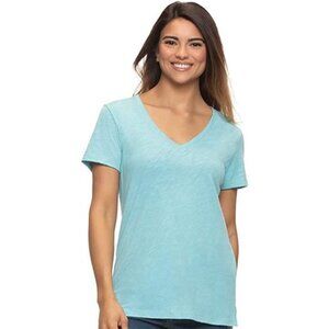 Felina Women's Short Sleeve V-Neck Slub Jersey T-Shirt (Marine Blue, X-Large)